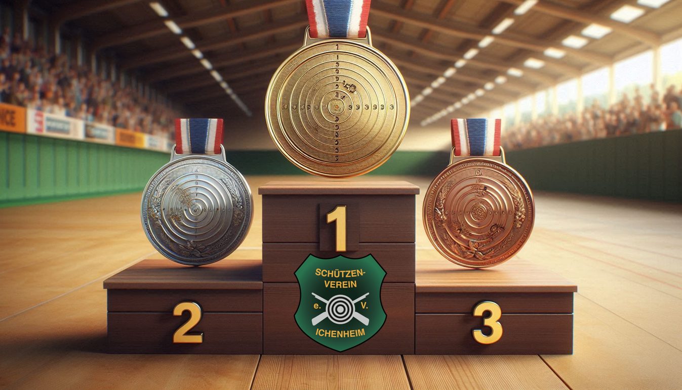 Siegerpodest mit drei Medaillen in Bronze, Silber und Gold